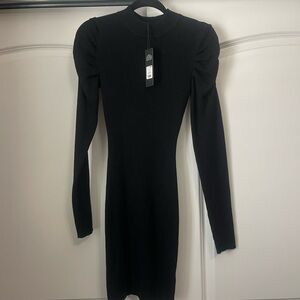 Fashion Nova Black Ribbed Long-Sleeve Bodycon Dress